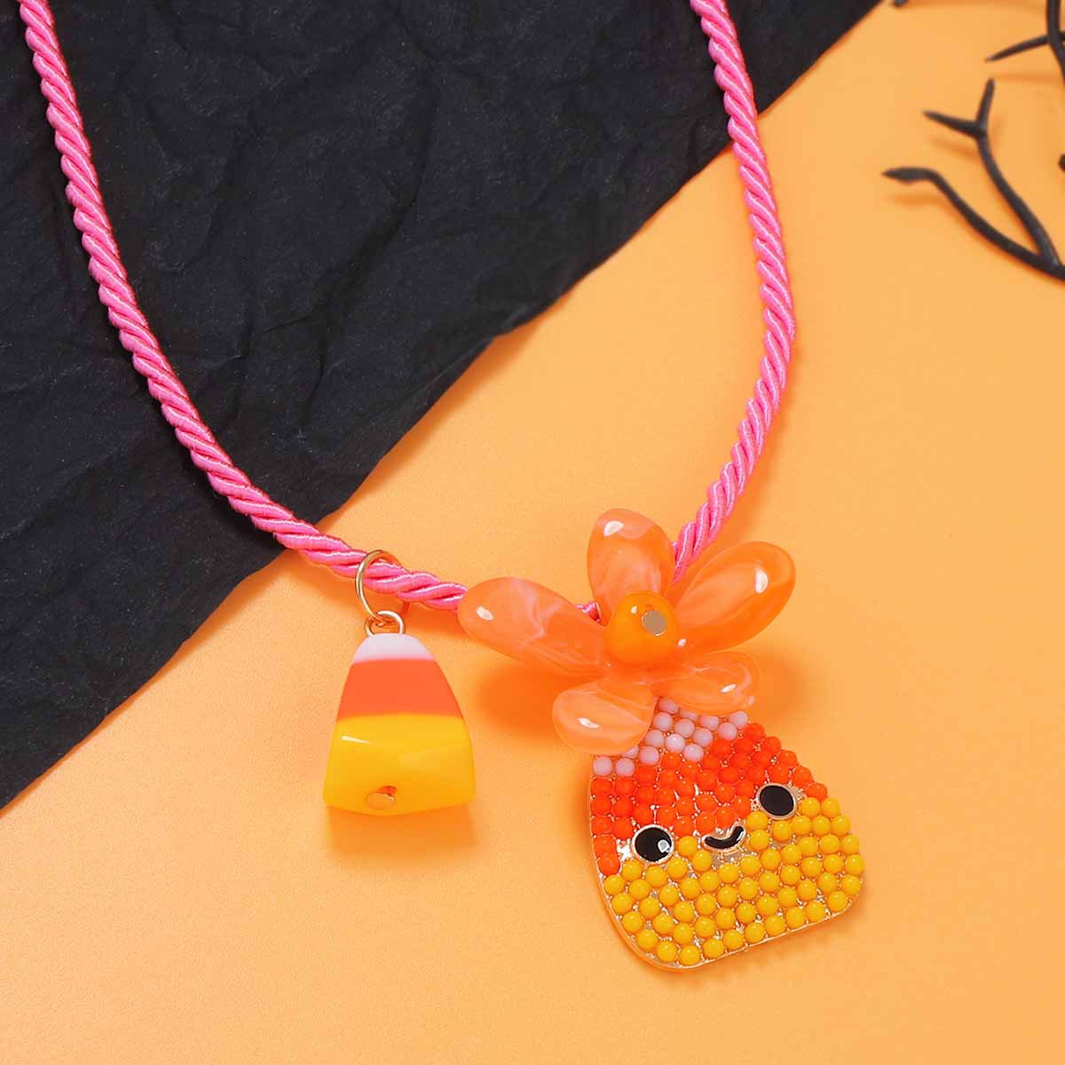 Halloween Pumpkin Pendant Rope Necklace - Image 2