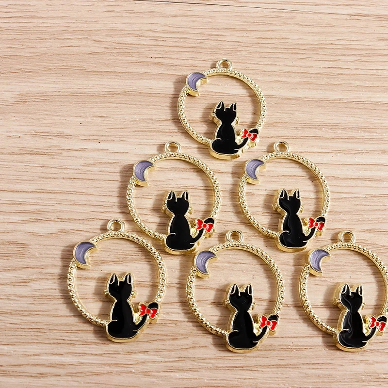10pcs Enamel Cat & Moon Charms for Jewelry Making – 0.87x1.1in - Image 4