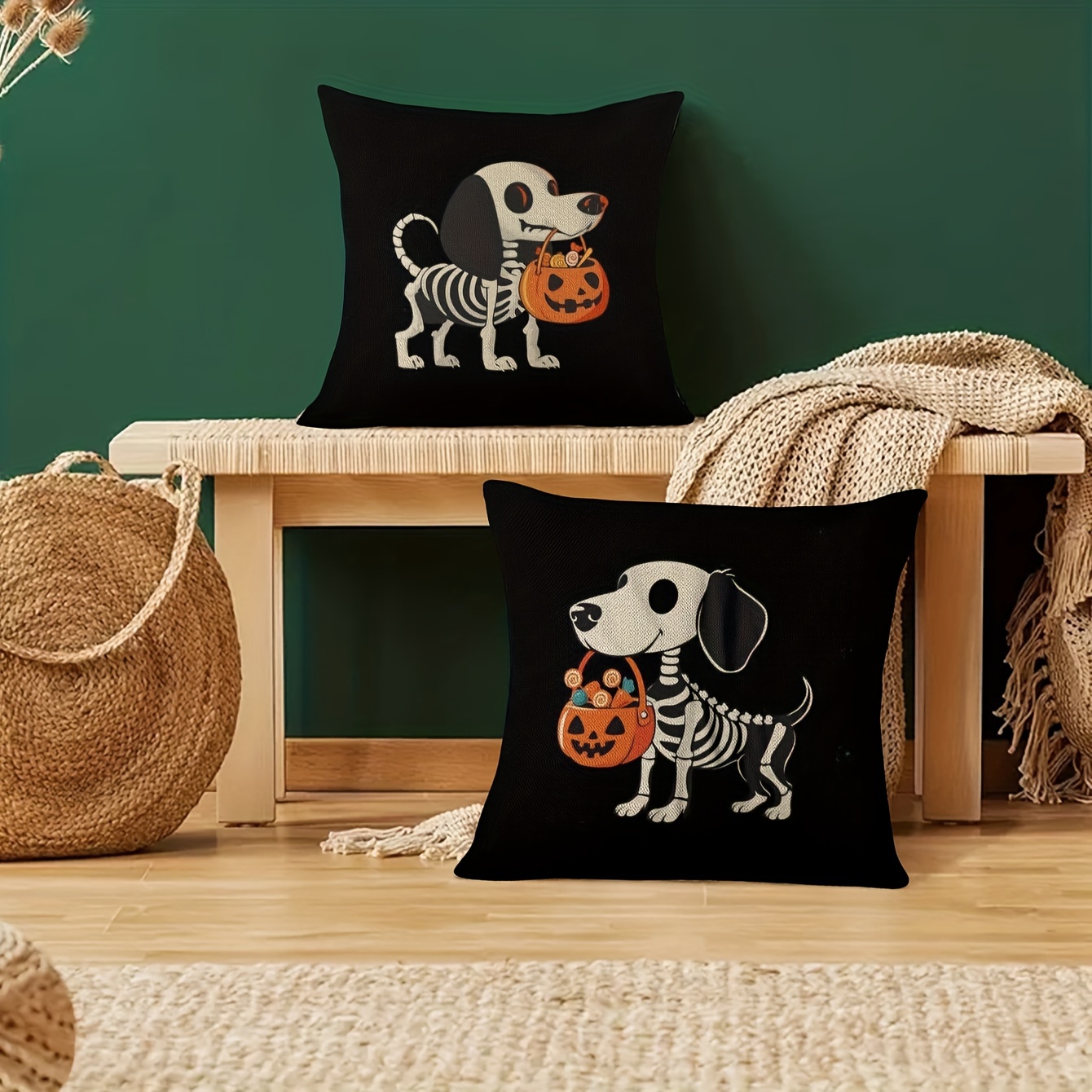 Halloween Skull Dog Pillowcase - Image 2
