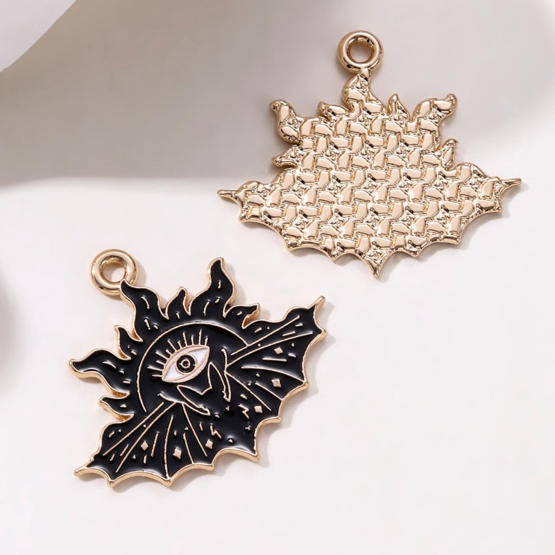 10pcs Halloween Gothic Charms – Skull, Rose, Bat & Heart Enamel Pendants - Image 6