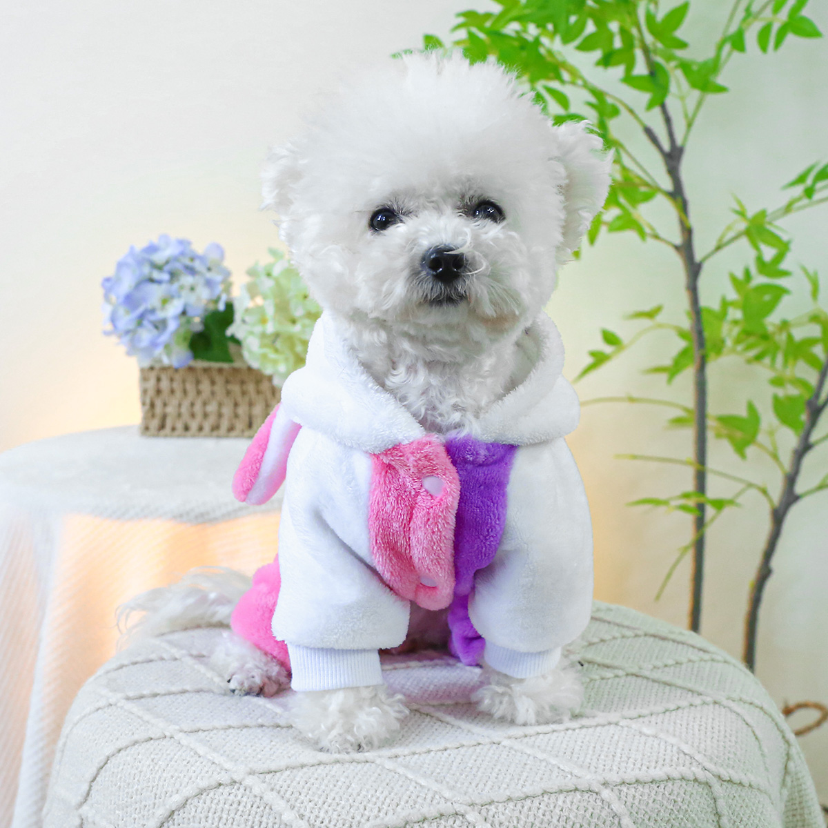 Rainbow Unicorn Dog Hoodie Winter Warm Fleece Four-Legged Pet Outfit - Image 2