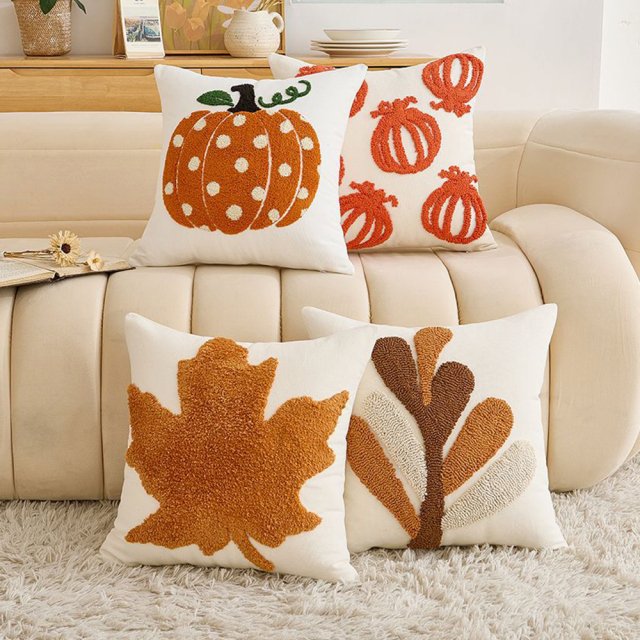 Halloween Pumpkin Embroidered Velvet Pillowcase 18x18 Inch Cushion Cover