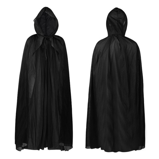 Black Hooded Cape Cloak 47-55in Unisex Costume for Halloween & Cosplay