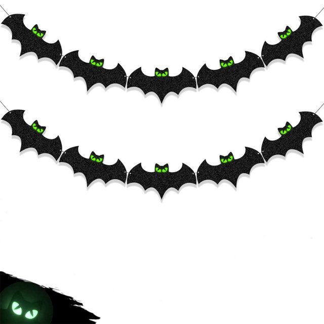 Halloween Glow-in-the-Dark Bat Banner with Luminous Eyes