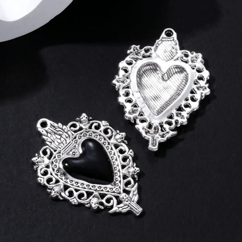 Gothic Enamel Heart Charms - 5pcs Set for DIY Jewelry Making - Image 5