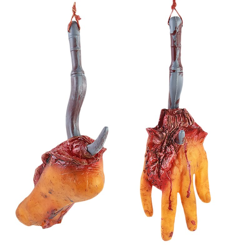 Halloween Bloody Severed Hand and Foot with Hook – Scary Hanging Decoration