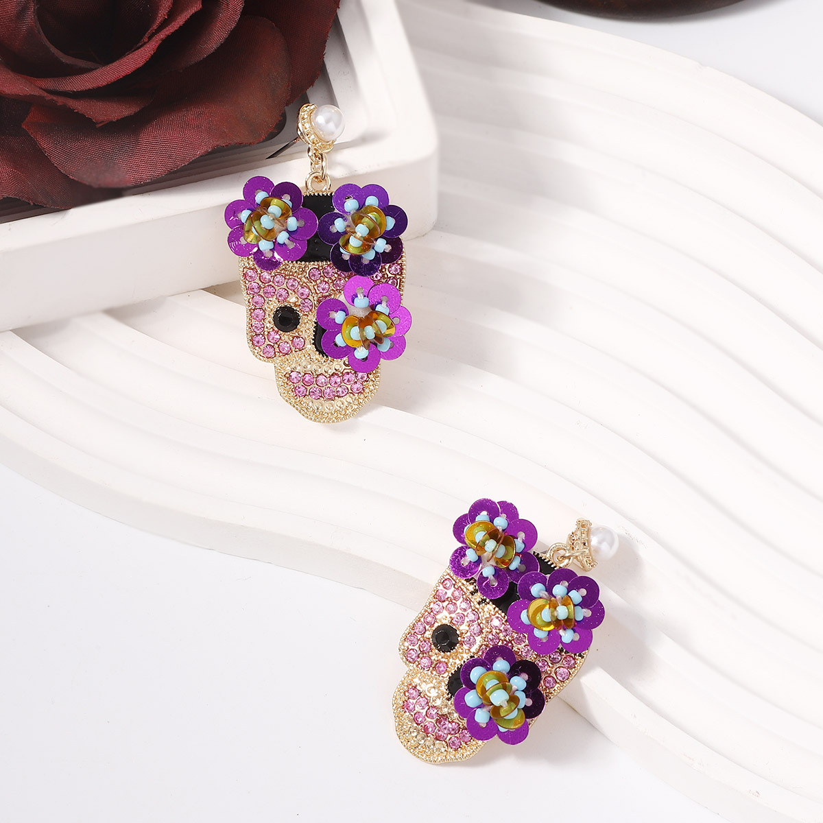 Metal Rhinestone Skull Dangle Earrings for Women - Quirky Halloween Jewelry - Image 4