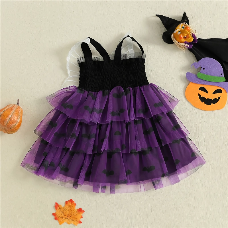 Toddler Baby Girl Halloween Dress with Bat and Ghost Prints & Butterfly Wings - Image 2