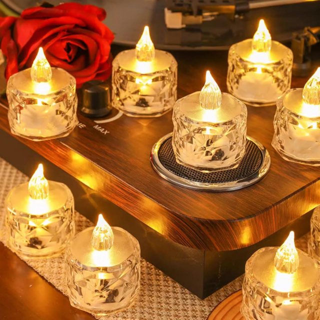 Flameless LED Crystal Tea Light Candles - Warm White Decorative Lights