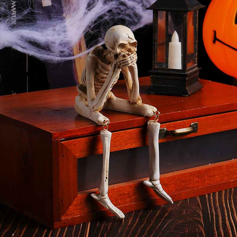 3-Piece Halloween Skull Figurines - Spooky Resin Decor Props - Image 4