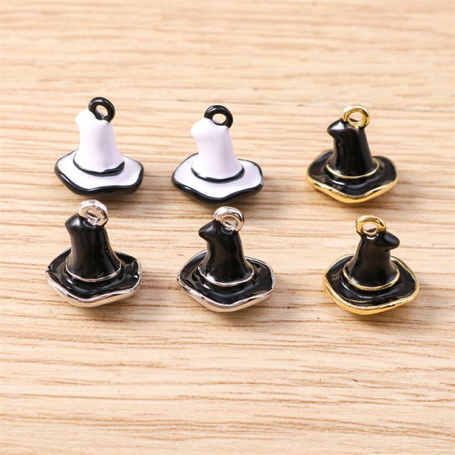 5pcs Enamel Halloween Witch Hat Charms for DIY Jewelry Making