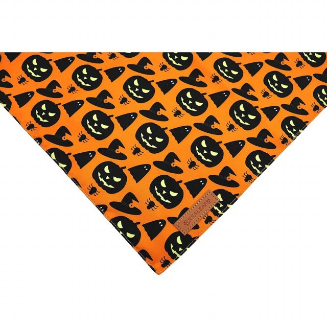 Halloween Dog Bandana Reversible Pumpkin & Cobweb Scarf for Large Dogs