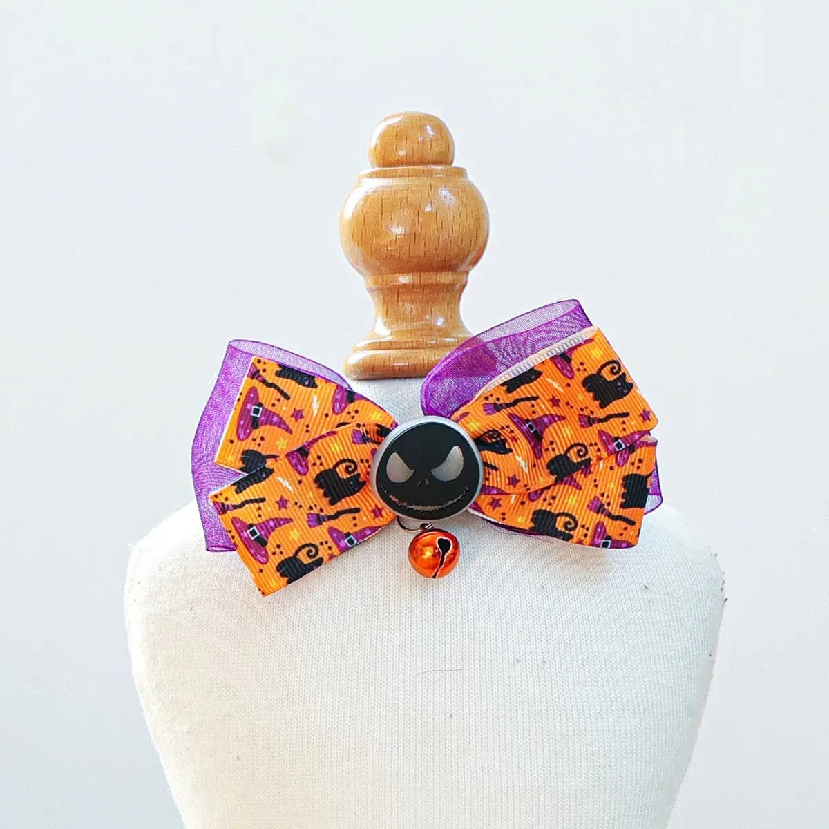 Halloween Glow-in-the-Dark Dog Collar with Bell – Pumpkin & Skull Design - Image 5