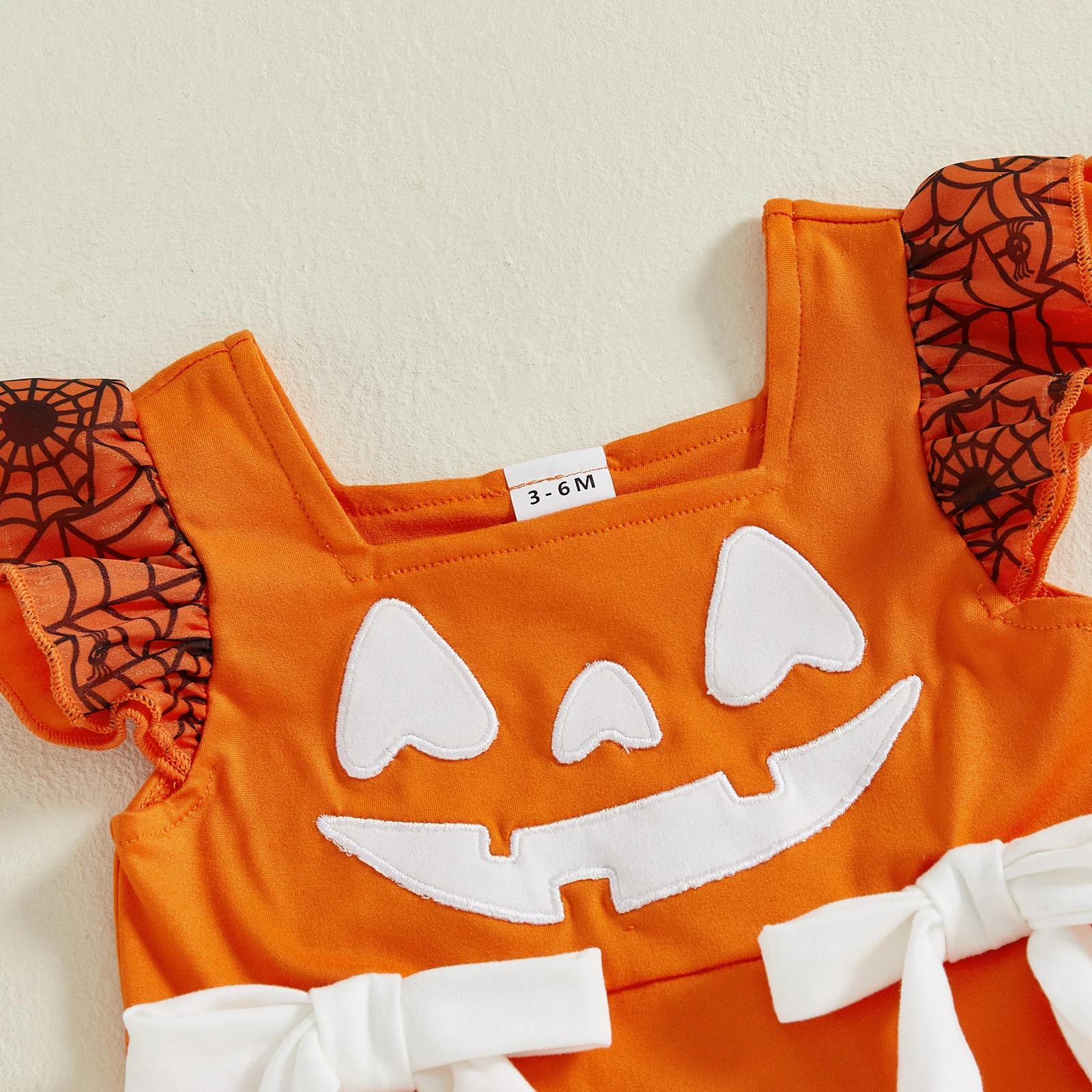Baby Girl Halloween Ghost Romper with Fly Sleeves and Embroidery - Image 5