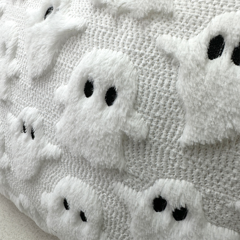 2 Piece Halloween Ghost Embroidery Cushion Covers 18x18 - Plush Black & White - Image 5