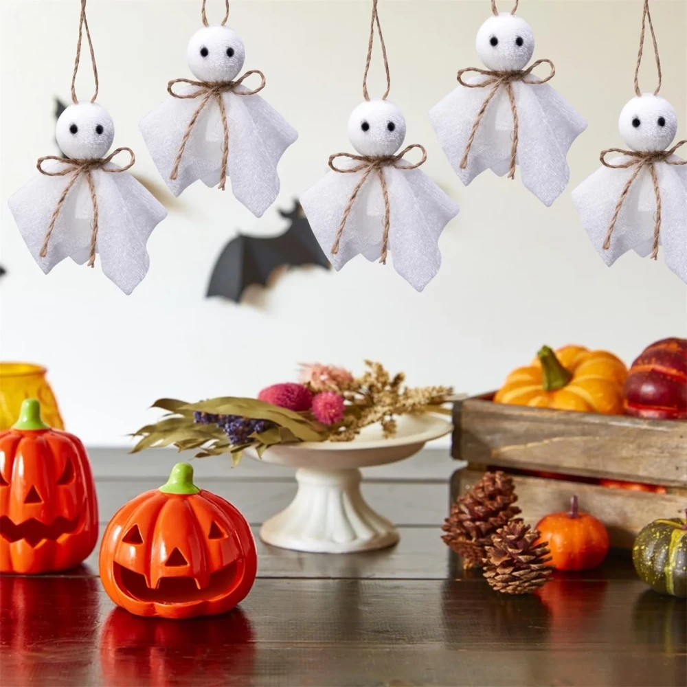 6Pcs Halloween Hanging Ghost Ornaments – White Cloth DIY Decorations - Image 2