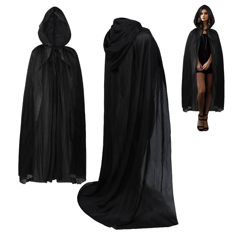 Black Hooded Cape Cloak 47-55in Unisex Costume for Halloween & Cosplay - Image 3