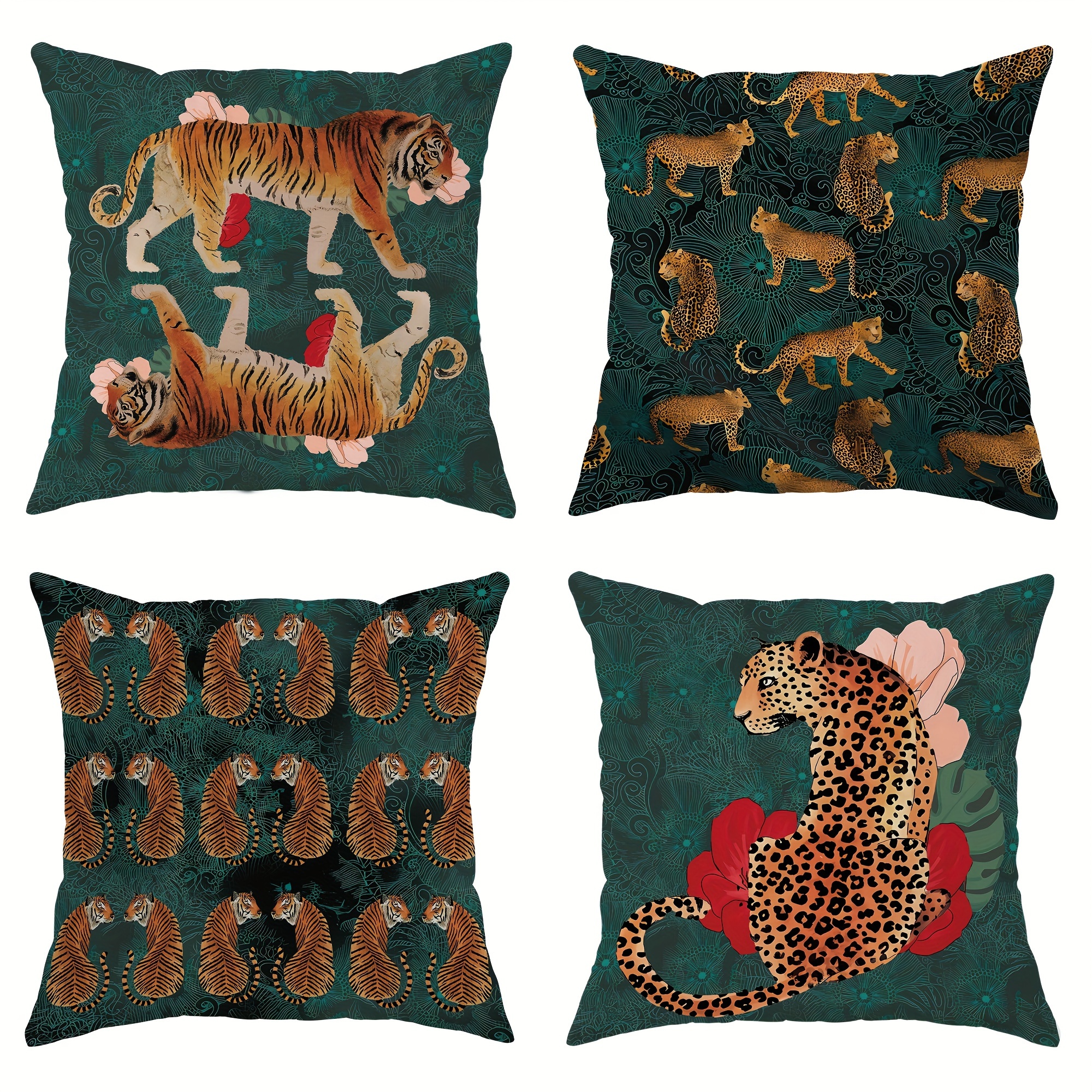 Bohemian Tiger Floral Pillow Cover
