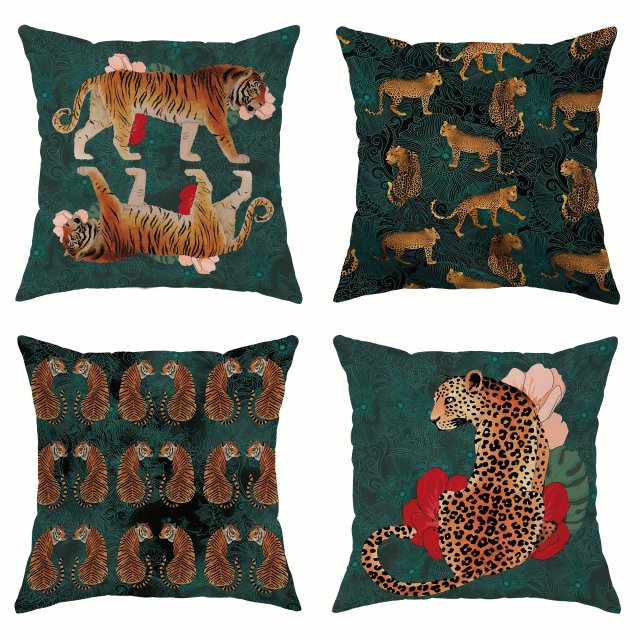 Bohemian Tiger Floral Pillow Cover