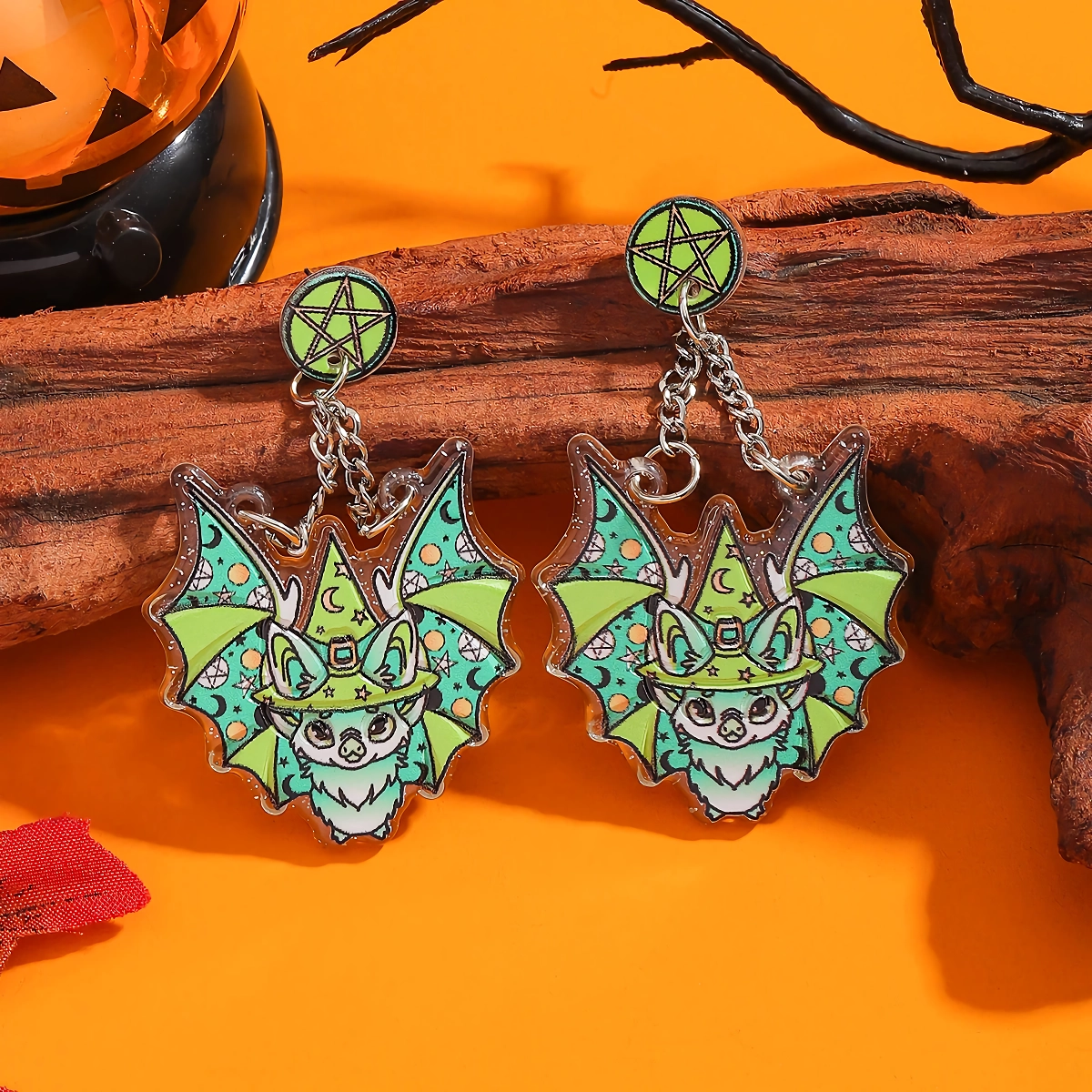 Colorful Halloween Bat Drop Earrings for Women – Fun Acrylic Holiday Jewelry - Image 6