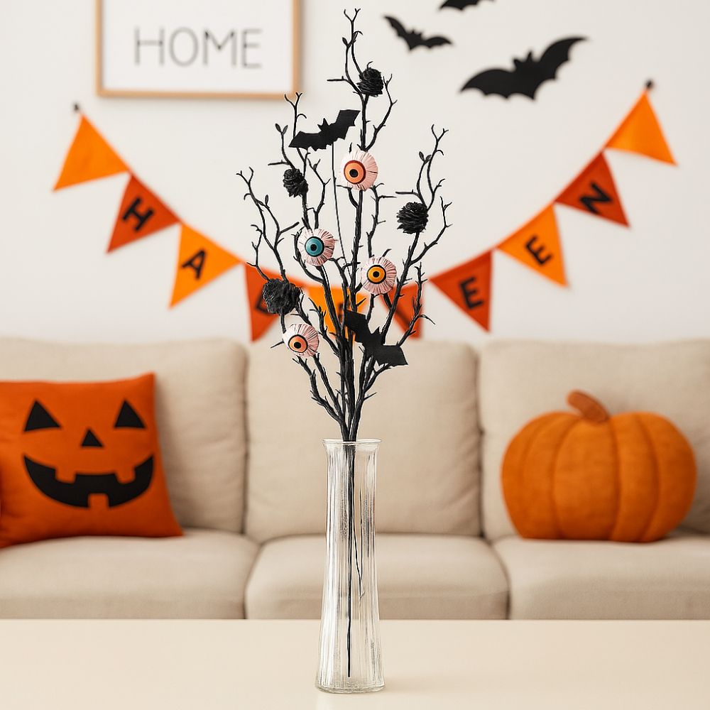 50cm Halloween Maple Bat Bouquet with Spooky Eyeball Twig Branches - Image 3