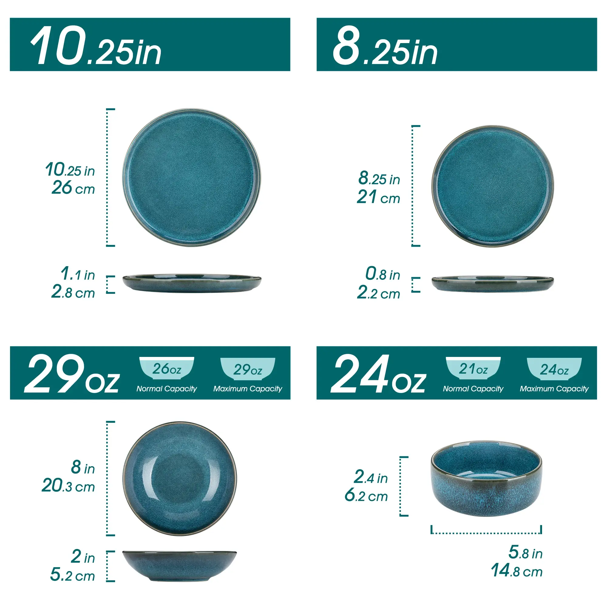 Reactive Glaze Ceramic Dinner Set - 16 Piece Blue Tableware Set for 4 - Image 6