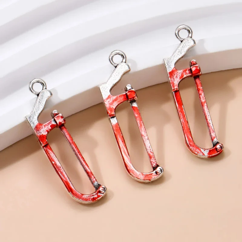 Halloween Horror Tool Charms – 5pcs Blood Scissors, Hammer & Wrench Pendants - Image 3