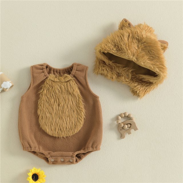 Adorable Baby Halloween Wolf Costume - Plush Romper with Hat