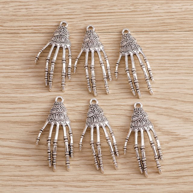 10pcs 18x39mm Metal Skeleton Hand Charms for Jewelry Making & DIY Crafts