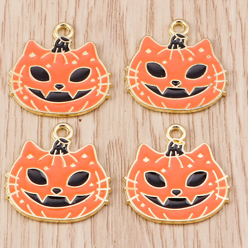 10-Piece Cartoon Enamel Pumpkin Cat Charms - Perfect for DIY Jewelry - Image 3