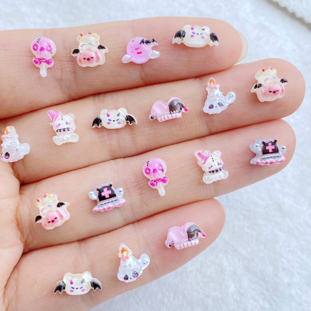 50Pcs Halloween Nail Art Charms - Cute Bat, Skull & Lollipop 3D Resin Decorations - Image 4