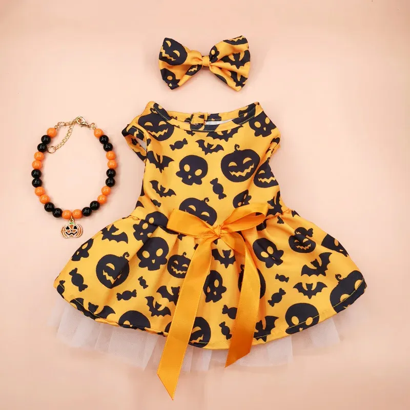 Halloween Pumpkin Dog & Cat Tutu Dress – Cute Pet Princess Costume