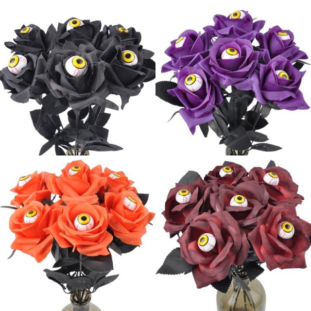 Halloween Black Rose with Eyeball