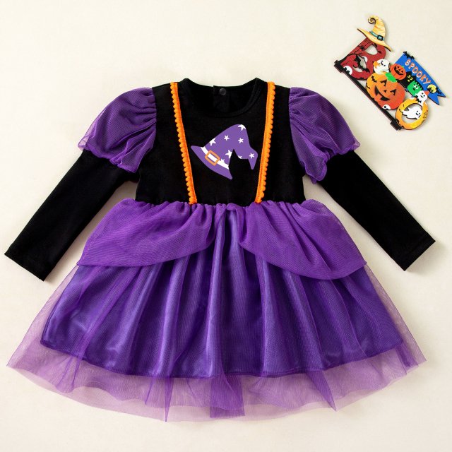 Purple Tiered Witch Dress for Toddler Girls Halloween