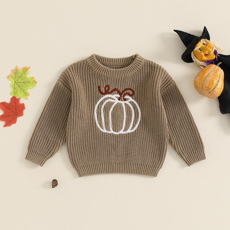 Baby Halloween Knitted Sweater with Pumpkin/Ghost Embroidery - Image 2