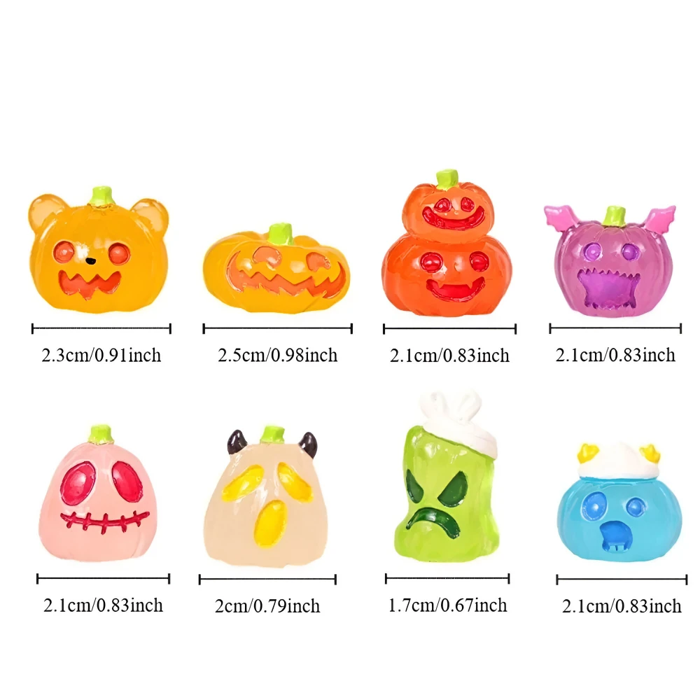 8PCS Glow-in-the-Dark Halloween Mini Figurines – Resin Pumpkin & Ghost Micro Statues - Image 5