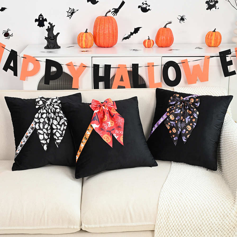 Halloween Day of The Dead Lace Pillow Cover 18x18 Inch Pumpkin Bat Decor