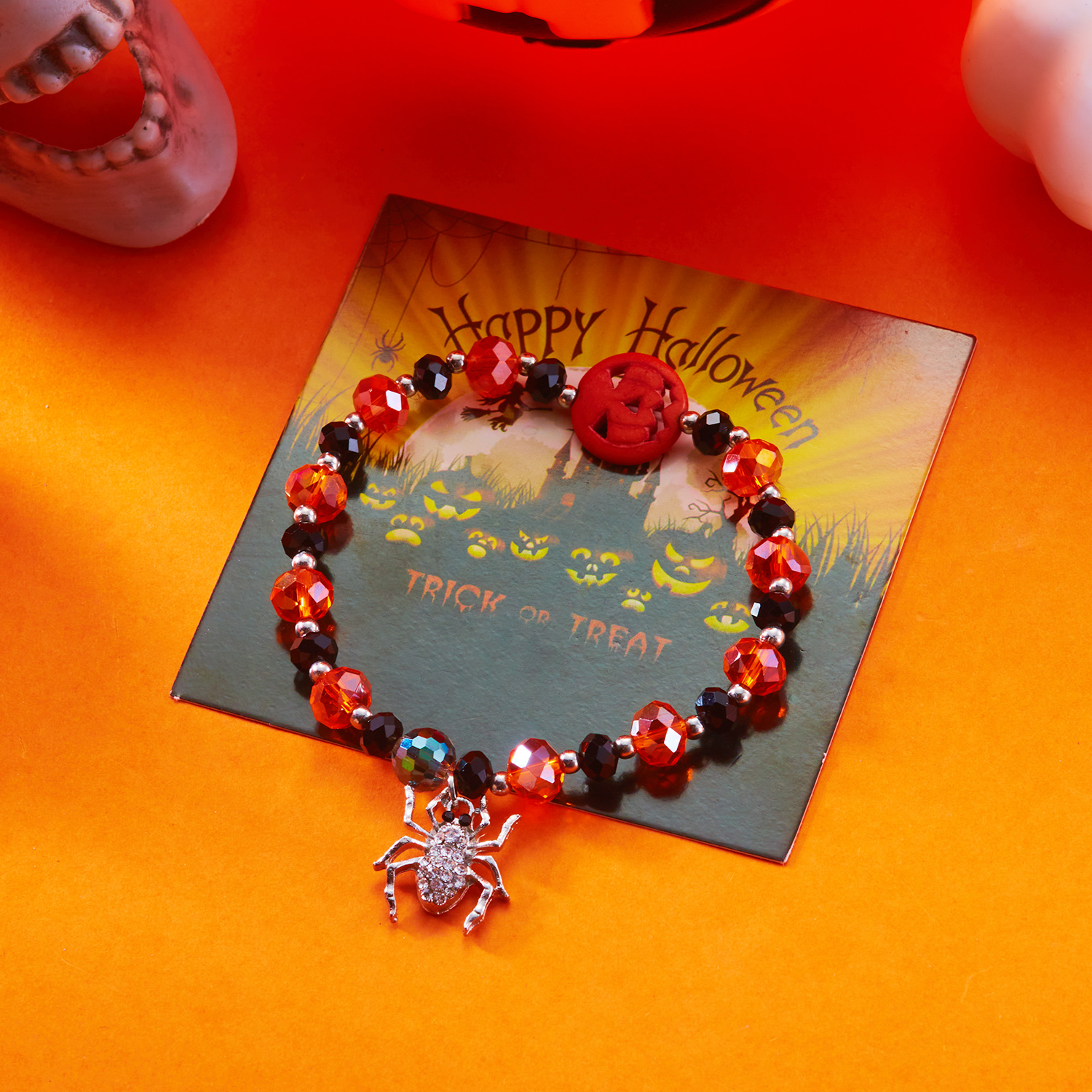 Halloween Witch & Pumpkin Crystal Bead Bracelet - Image 6