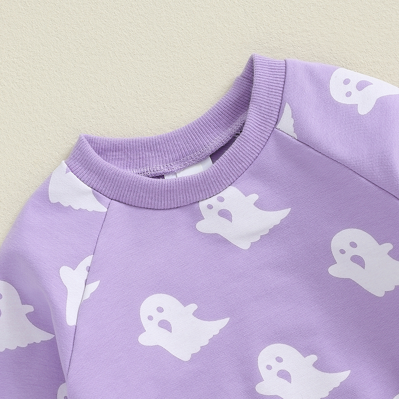 Toddler Halloween Ghost Print Outfit 2Pcs Long Sleeve Sweatshirt and Pants - Image 3