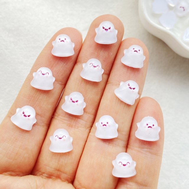 50Pcs Mini Halloween Ghost Flat Back Charms for DIY Crafts & Nail Art