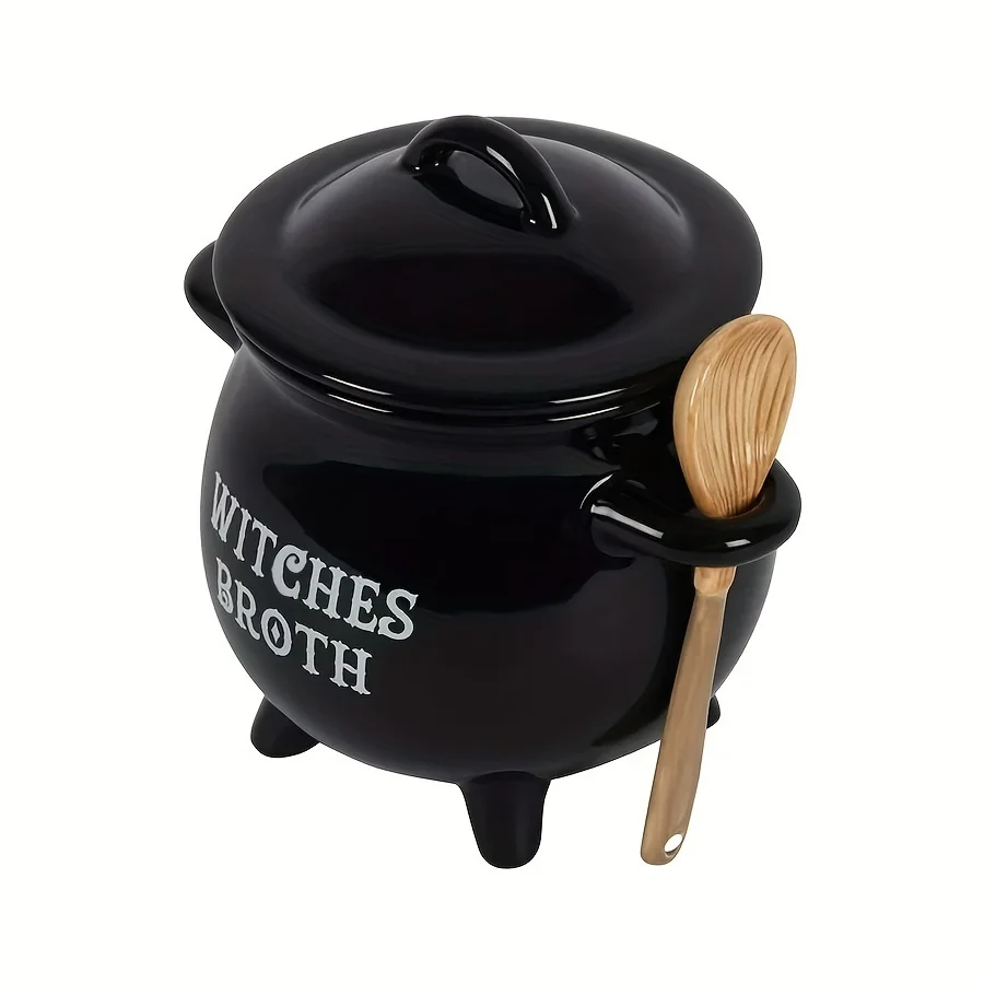 Witches Brew Cauldron Mug with Lid & Spoon Set - Large Ceramic Stockpot Mug - Image 3