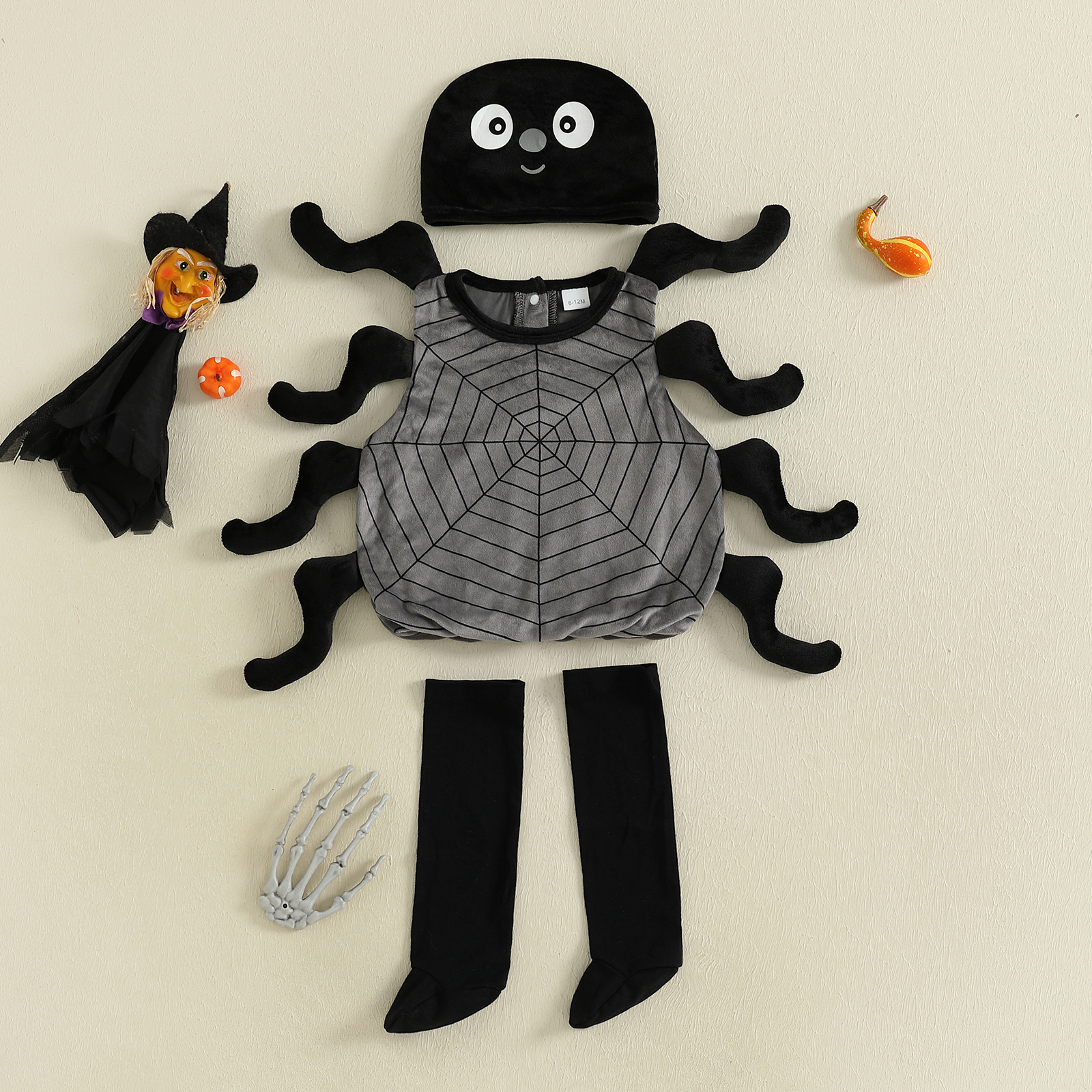 Infant Baby Halloween Spider Costume 3-Piece Set with Vest, Socks & Hat
