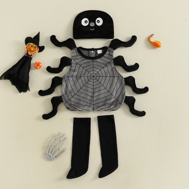 Infant Baby Halloween Spider Costume 3-Piece Set with Vest, Socks & Hat