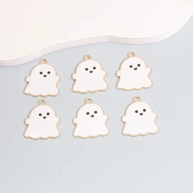 Cute Halloween Ghost Charms – 10pcs Black & White DIY Pendants - Image 3