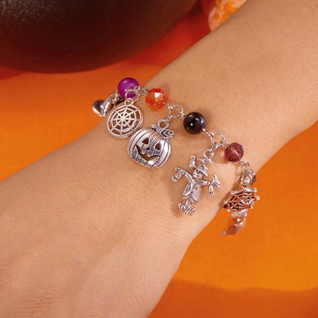 Halloween Charm Chain Bracelet with Spiders, Pumpkins & Ghosts