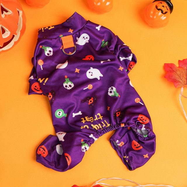 Halloween Dog Pajamas - Purple Puppy Jumpsuit with Four-Legged Pants