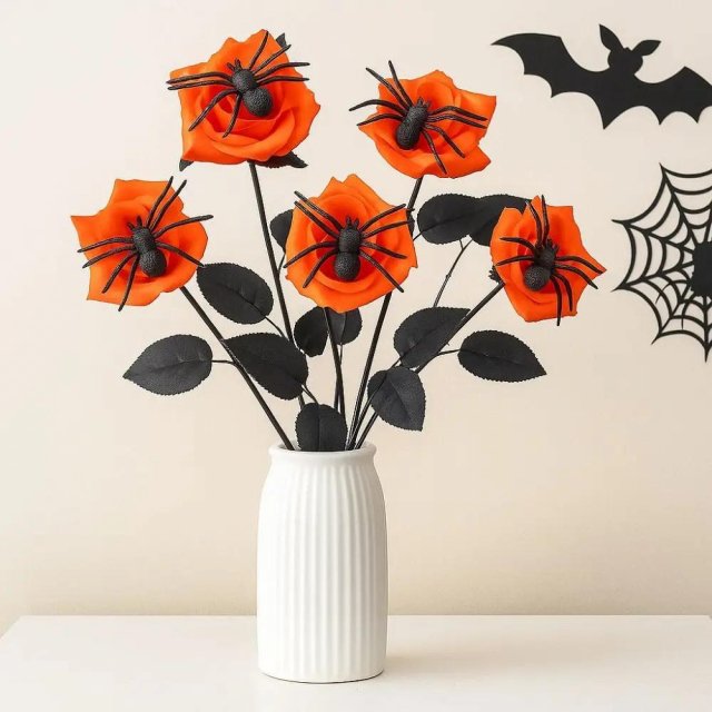Halloween Gothic Artificial Rose with Spider