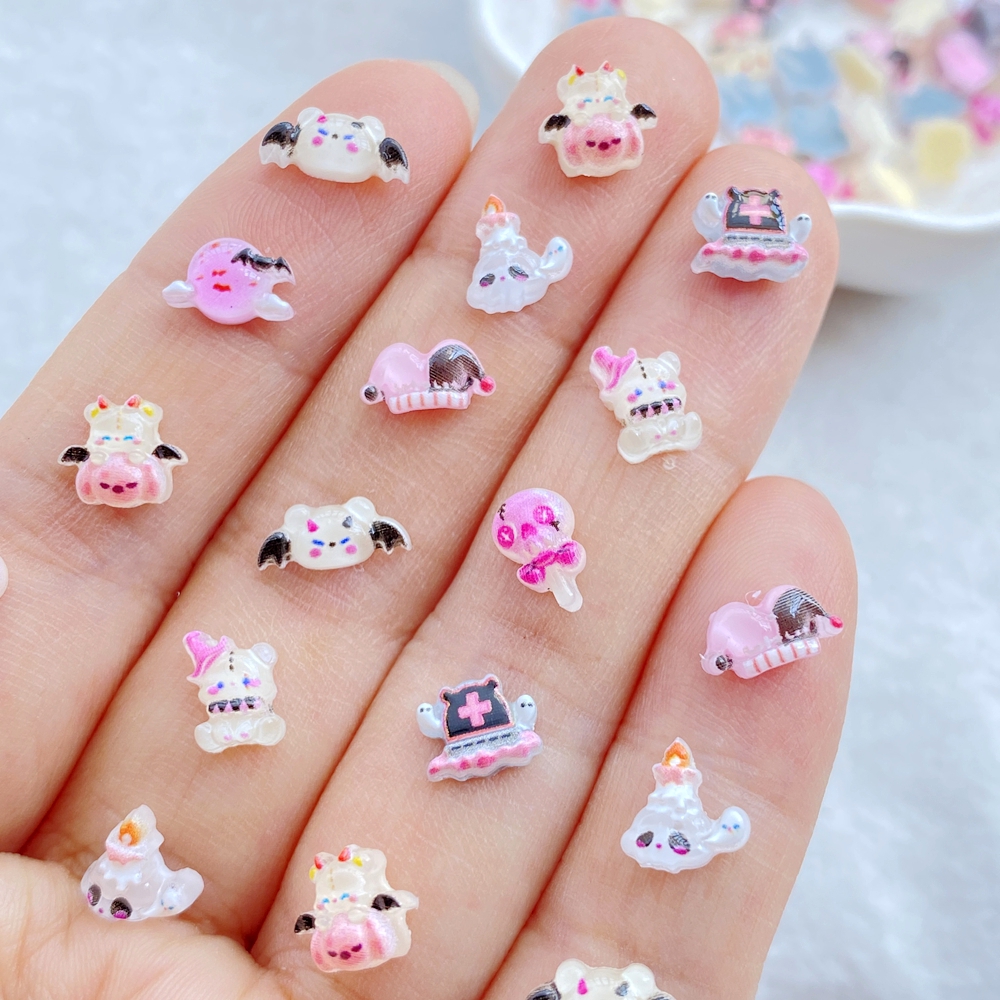 50Pcs Halloween Nail Art Charms - Cute Bat, Skull & Lollipop 3D Resin Decorations - Image 2
