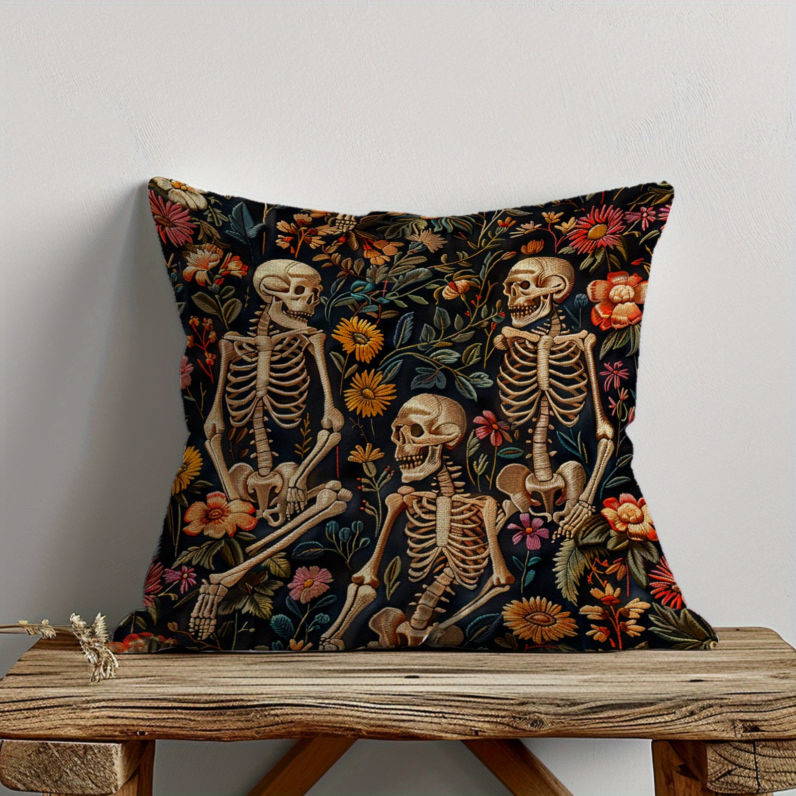Vintage Skull Linen Throw Pillow Cover 18x18 - Image 3