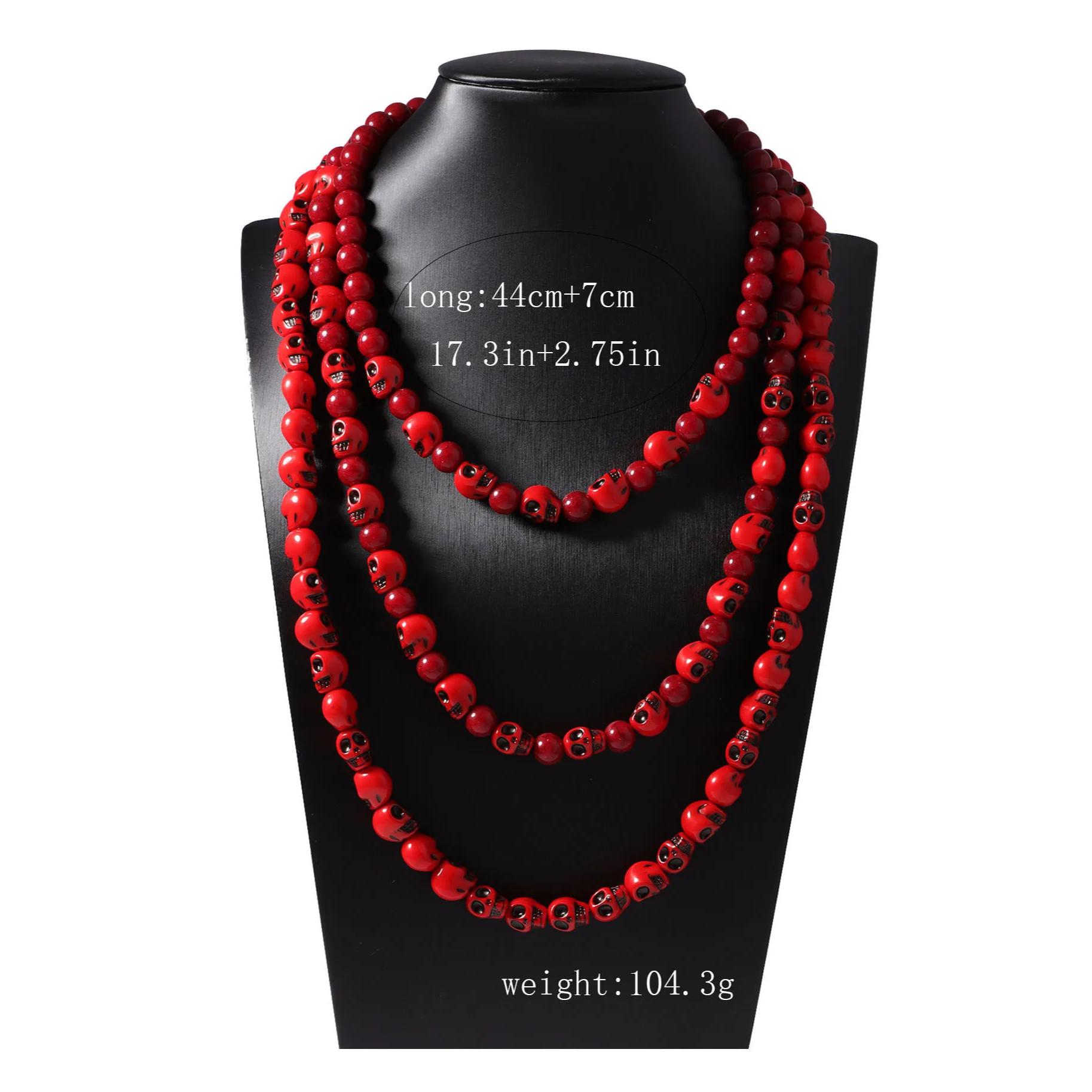 Halloween Gothic Skull Necklace with Red Multi-Layered Design - Image 6